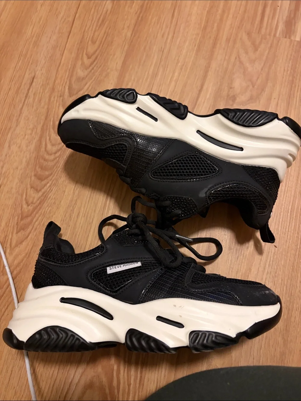 Steve Madden Black Mesh & Cream-White Chunky Sneakers